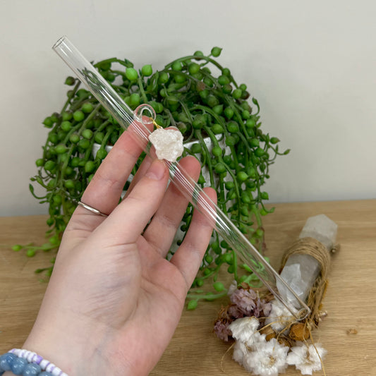 Clear Quartz Geode Glass Straw