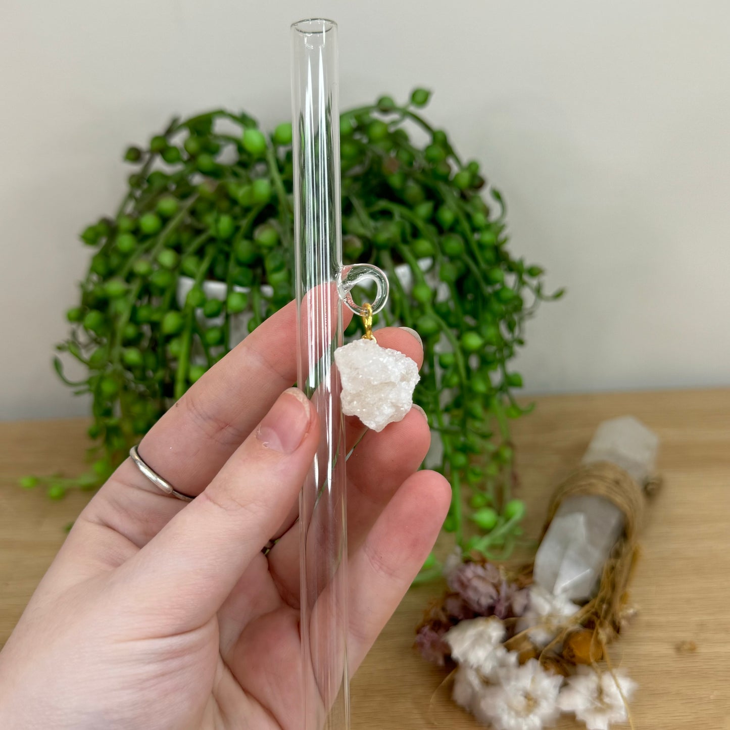 Clear Quartz Geode Glass Straw