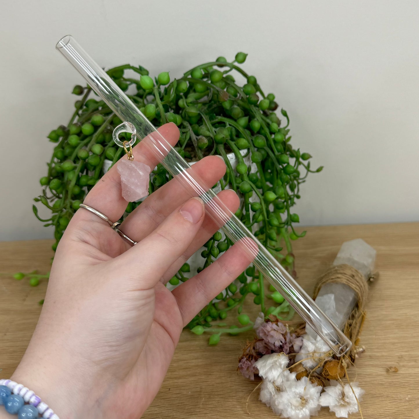 Rose Quartz Raw Glass Straw