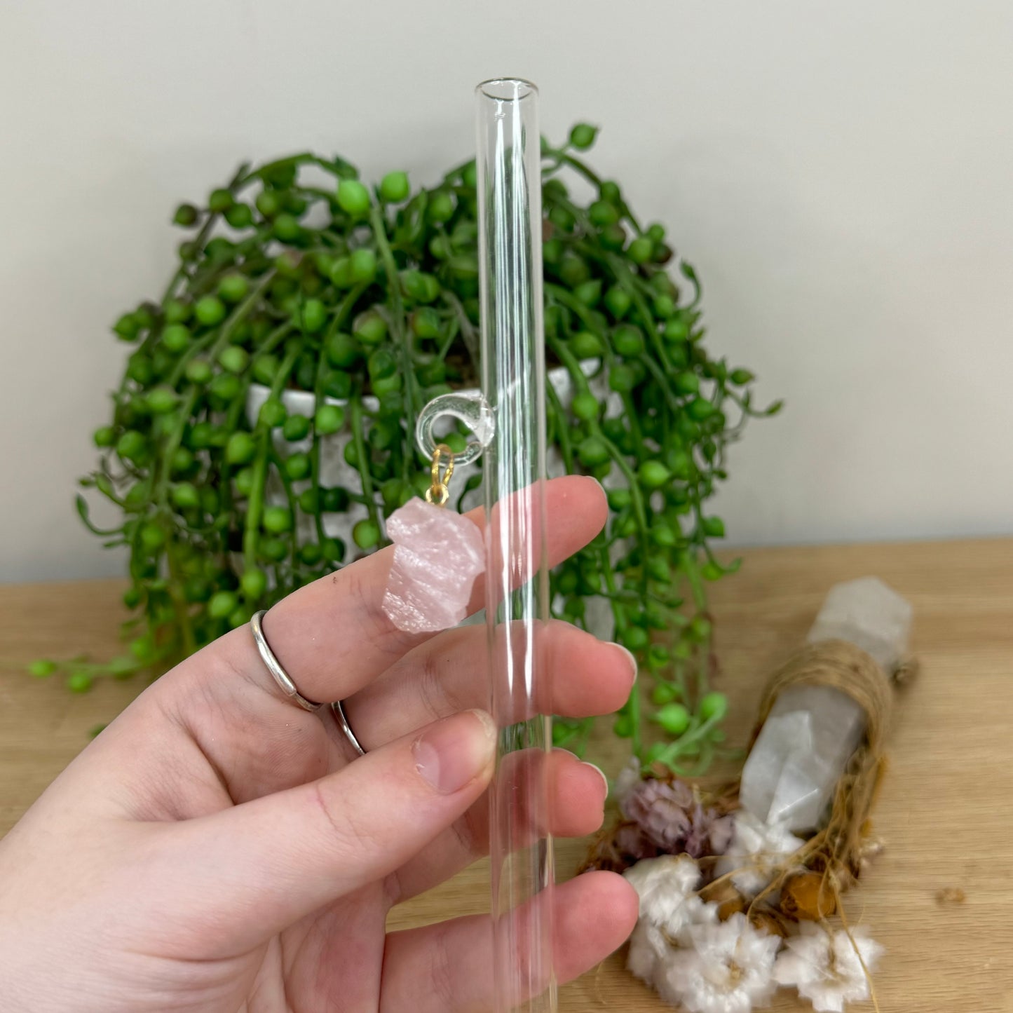 Rose Quartz Raw Glass Straw