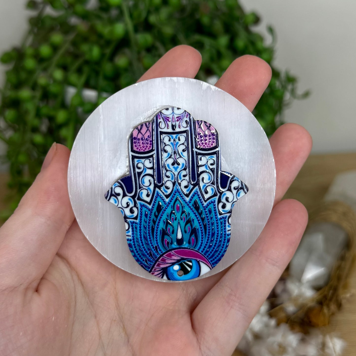 Selenite Hamsa Disc (F828)