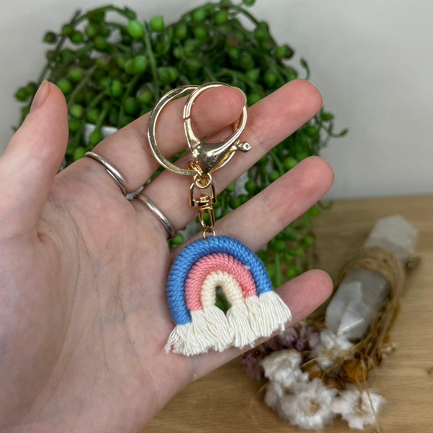 Blue / Pink Macrame Rainbow Keychain