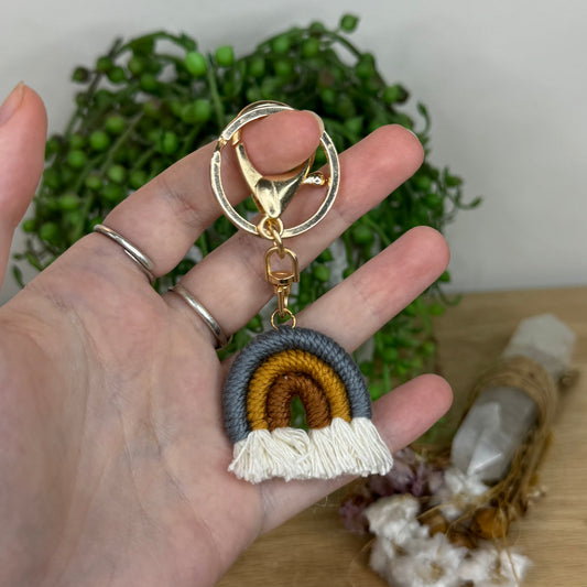 Brown Macrame Rainbow Keychain