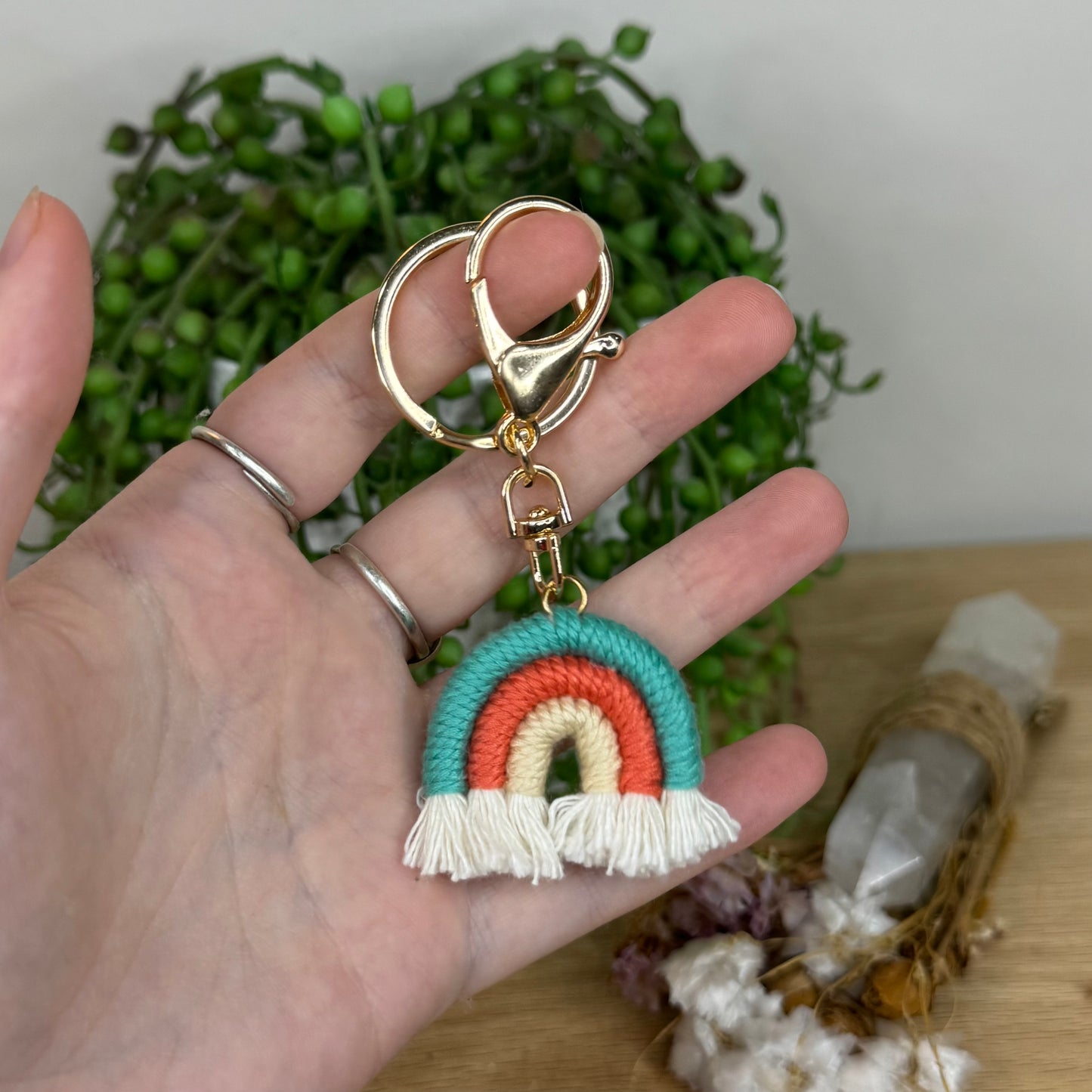 Blue / Orange Macrame Rainbow Keychain