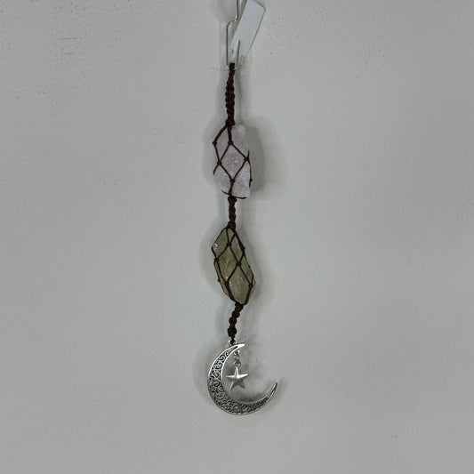 Rose Quartz / Citrine Macrame Car Hanger (M856)