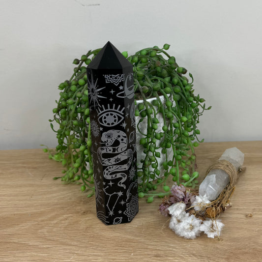 Silver Print Black Obsidian Tower (I451)