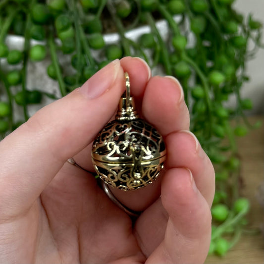 Antique Gold Swirl Cage Necklace