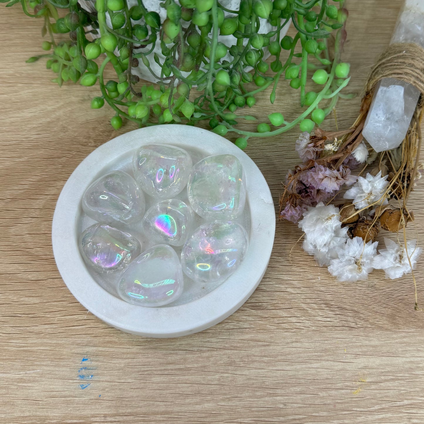 Aura Clear Quartz Tumbles