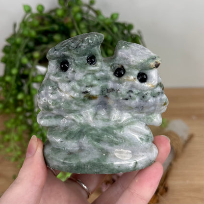 Green Jade Twin Owls (S663)