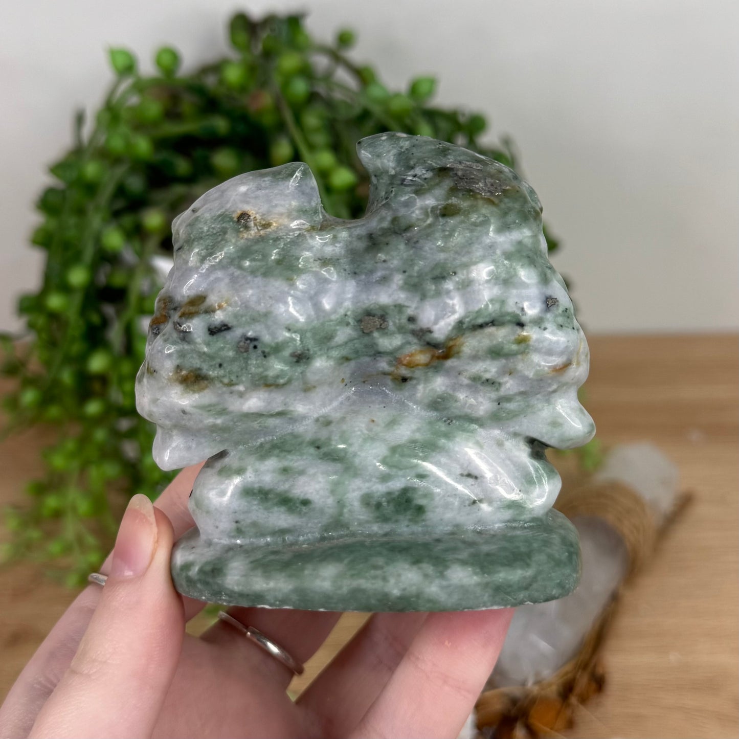 Green Jade Twin Owls (S663)