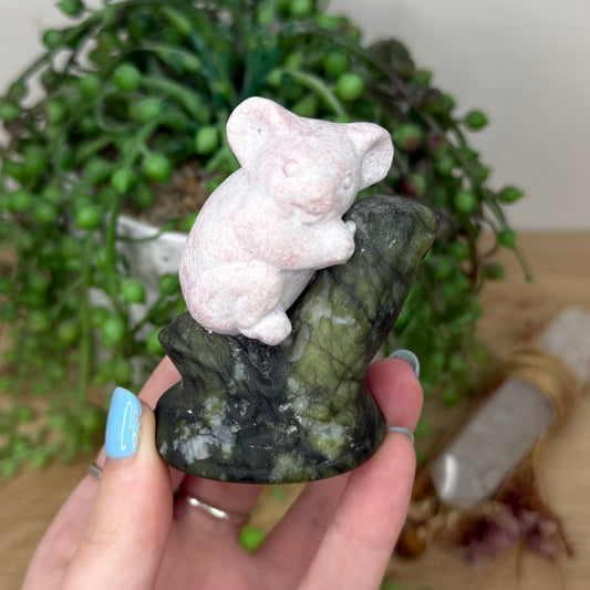 Pink Opal / Green Jade Koala In Tree (Y976)