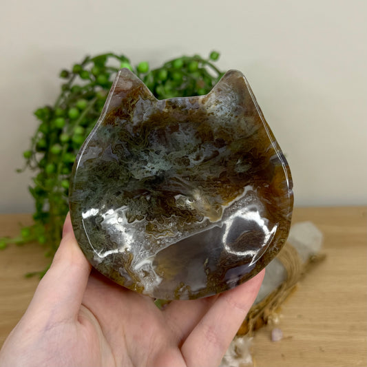 Moss Agate Cat Bowl (O485)