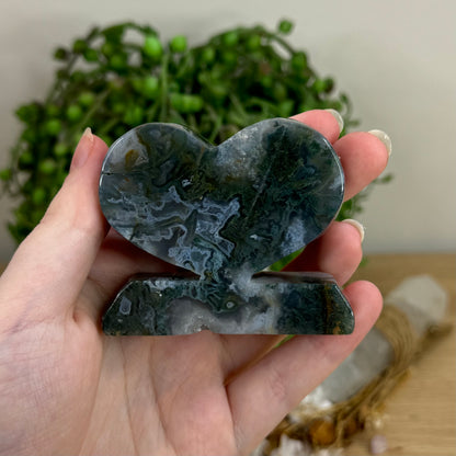 Moss Agate Heart Stand (O495)
