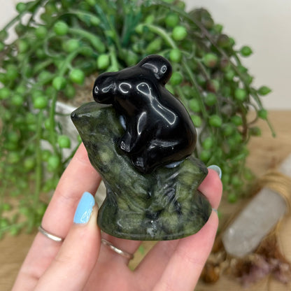 Black Obsidian / Green Jade Koala In Tree (Y971)
