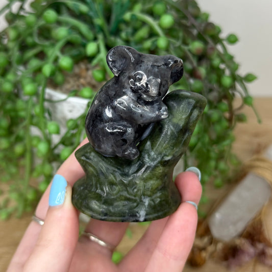 Larvikite / Green Jade Koala In Tree (Y973)
