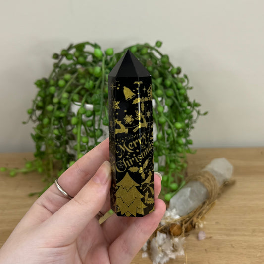 Gold Christmas Black Obsidian Point (O446) (O447)