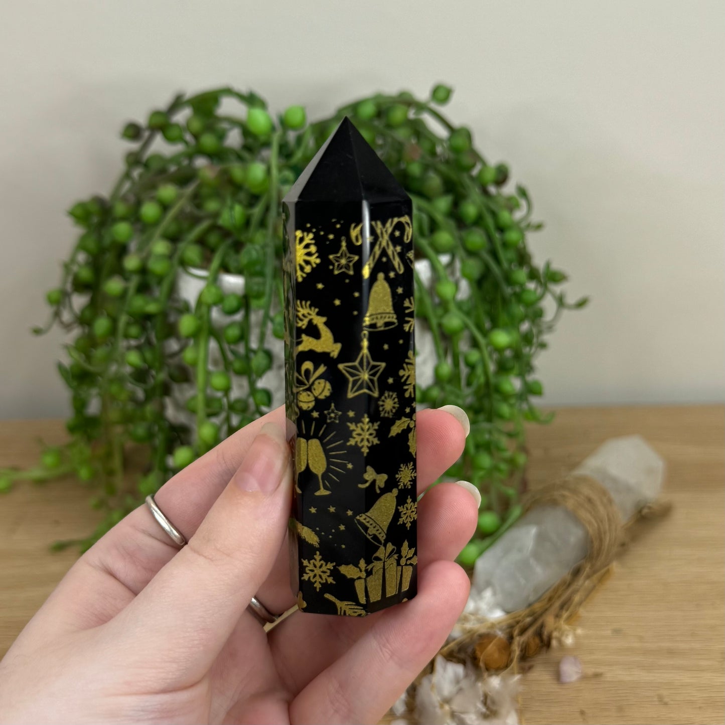 Gold Christmas Black Obsidian Point (O446) (O447)