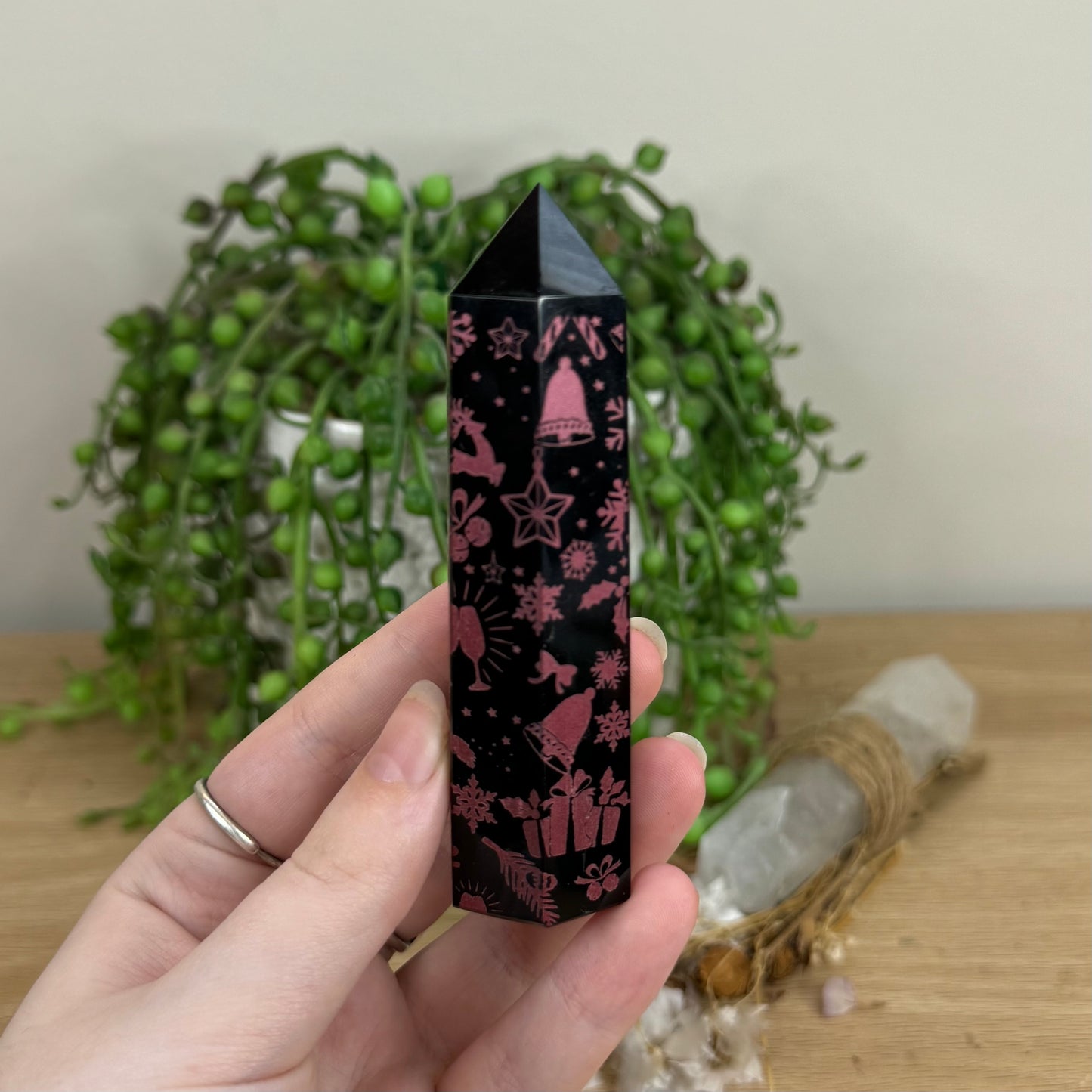 Red Christmas Black Obsidian Point (O449) (O448) (O450)