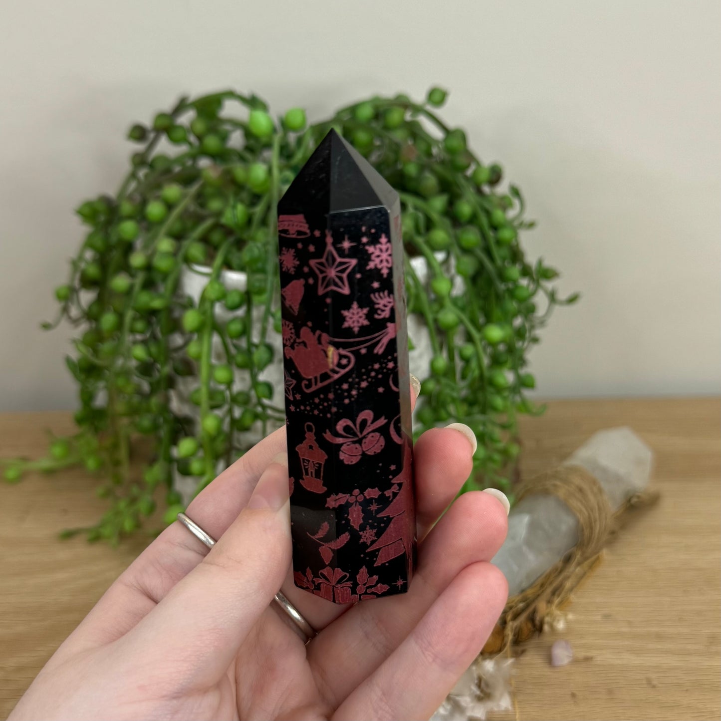 Red Christmas Black Obsidian Point (O449) (O448) (O450)