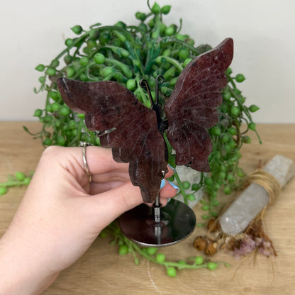 Strawberry Quartz Butterfly Wings On Stand (Z46)