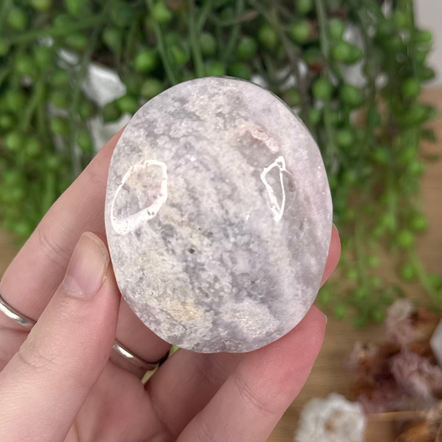 Pink Amethyst / Flower Agate Palm Stone (S998)