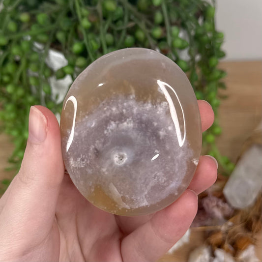 Pink Amethyst / Flower Agate Palm Stone (S996)