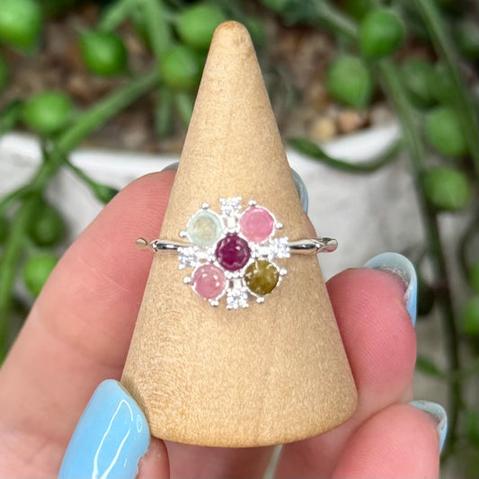 Watermelon Tourmaline White Copper Spinning Ring (Y366)