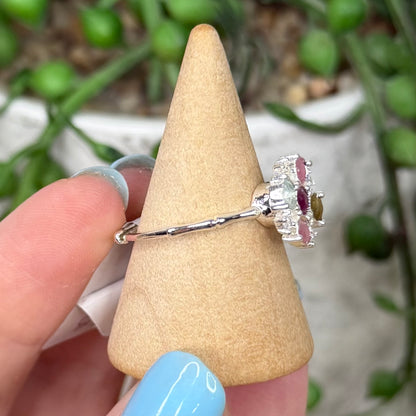 Watermelon Tourmaline White Copper Spinning Ring (Y366)