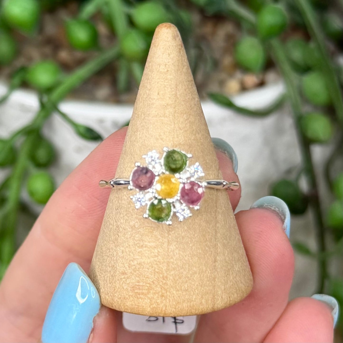 Watermelon Tourmaline White Copper Spinning Ring (Y368)