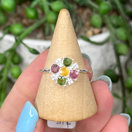 Watermelon Tourmaline White Copper Spinning Ring (Y368)