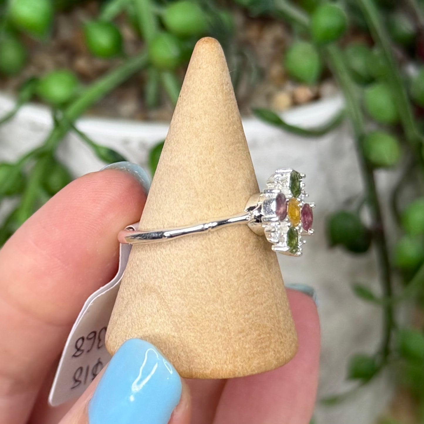 Watermelon Tourmaline White Copper Spinning Ring (Y368)