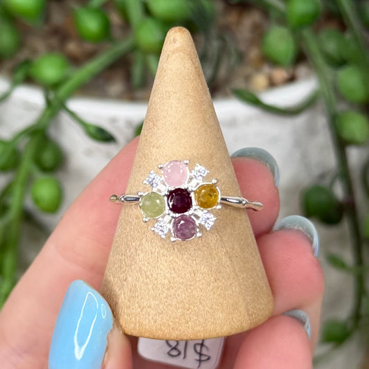 Watermelon Tourmaline White Copper Spinning Ring (Y369)
