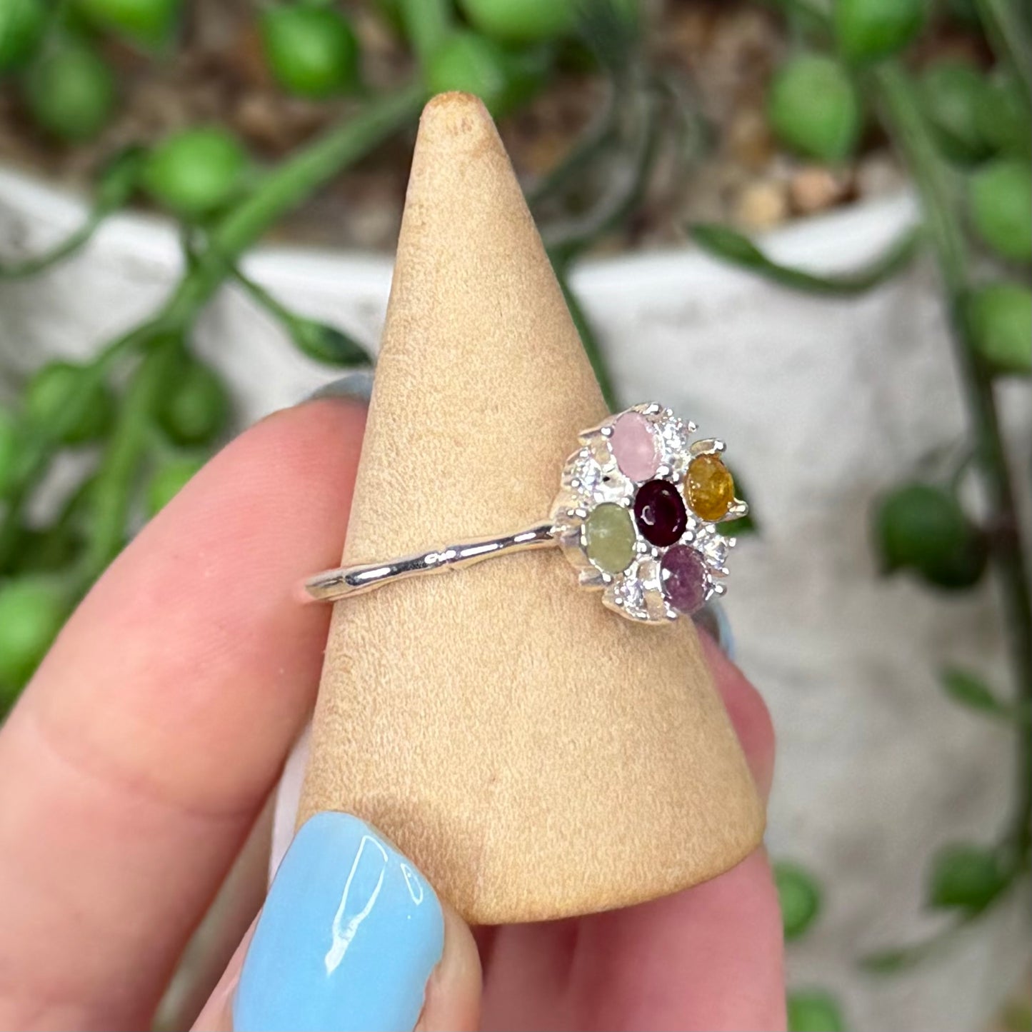 Watermelon Tourmaline White Copper Spinning Ring (Y369)