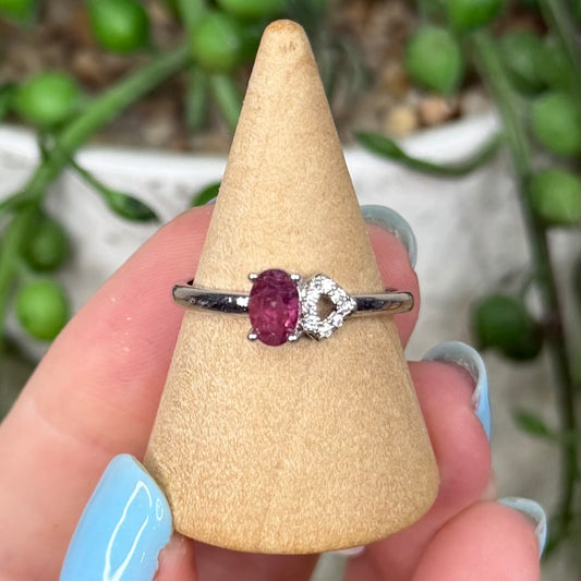 Watermelon Tourmaline White Copper Ring (Y379)