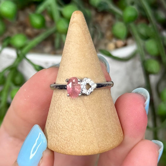 Watermelon Tourmaline White Copper Ring (Y378)