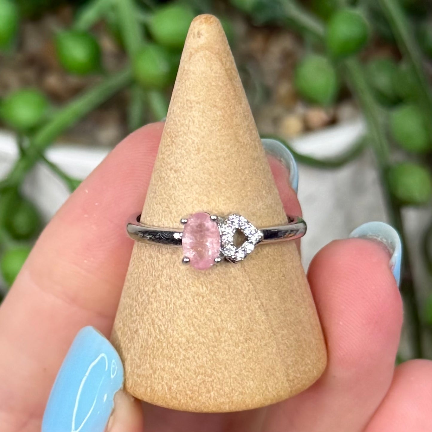 Watermelon Tourmaline White Copper Ring (Y377)