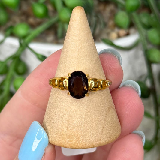 Smokey Quartz Gold Plated Ring (W216)