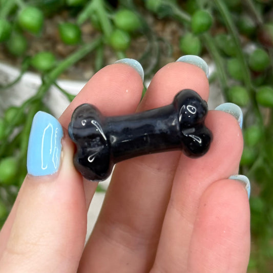 Black Agate Mini Dog Bone