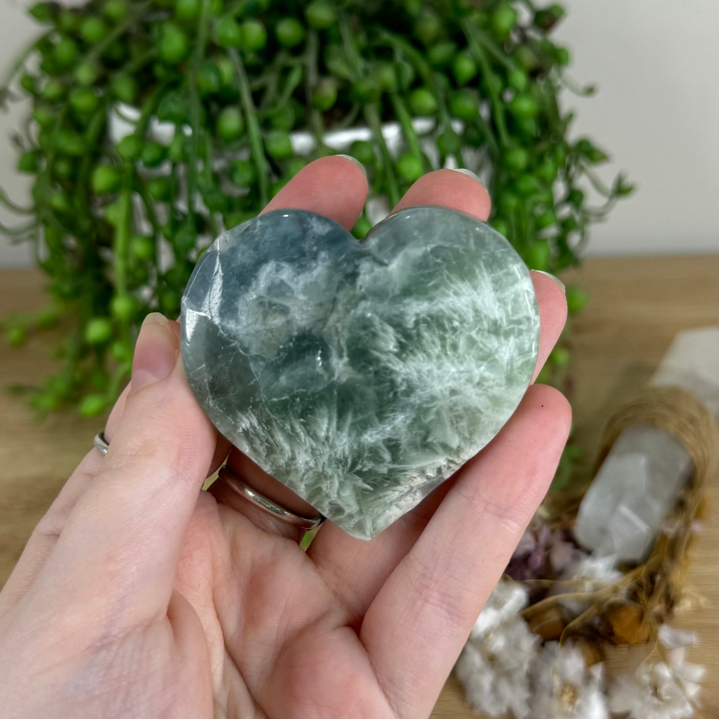 Rainbow Feather Fluorite Heart (O633)