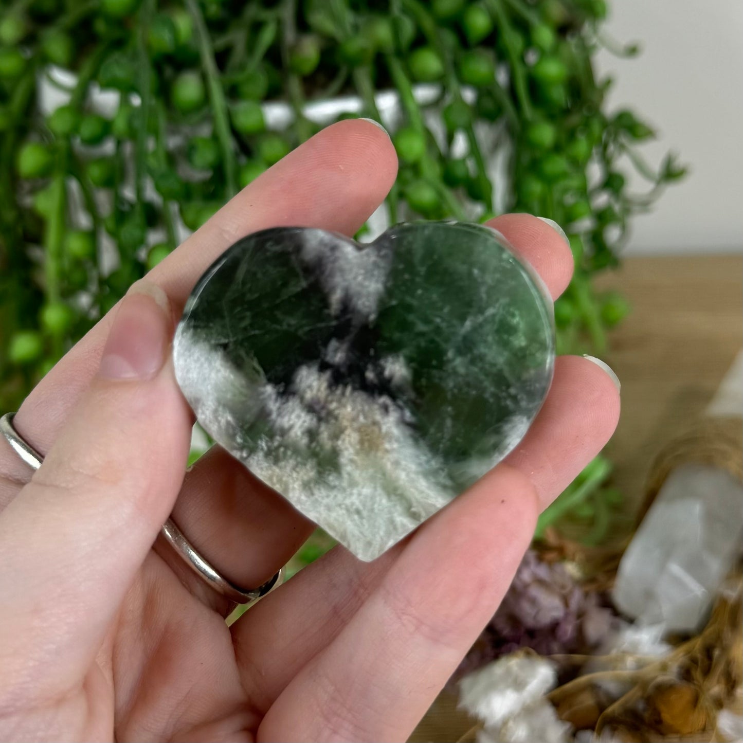 Rainbow Feather Fluorite Heart (O629)