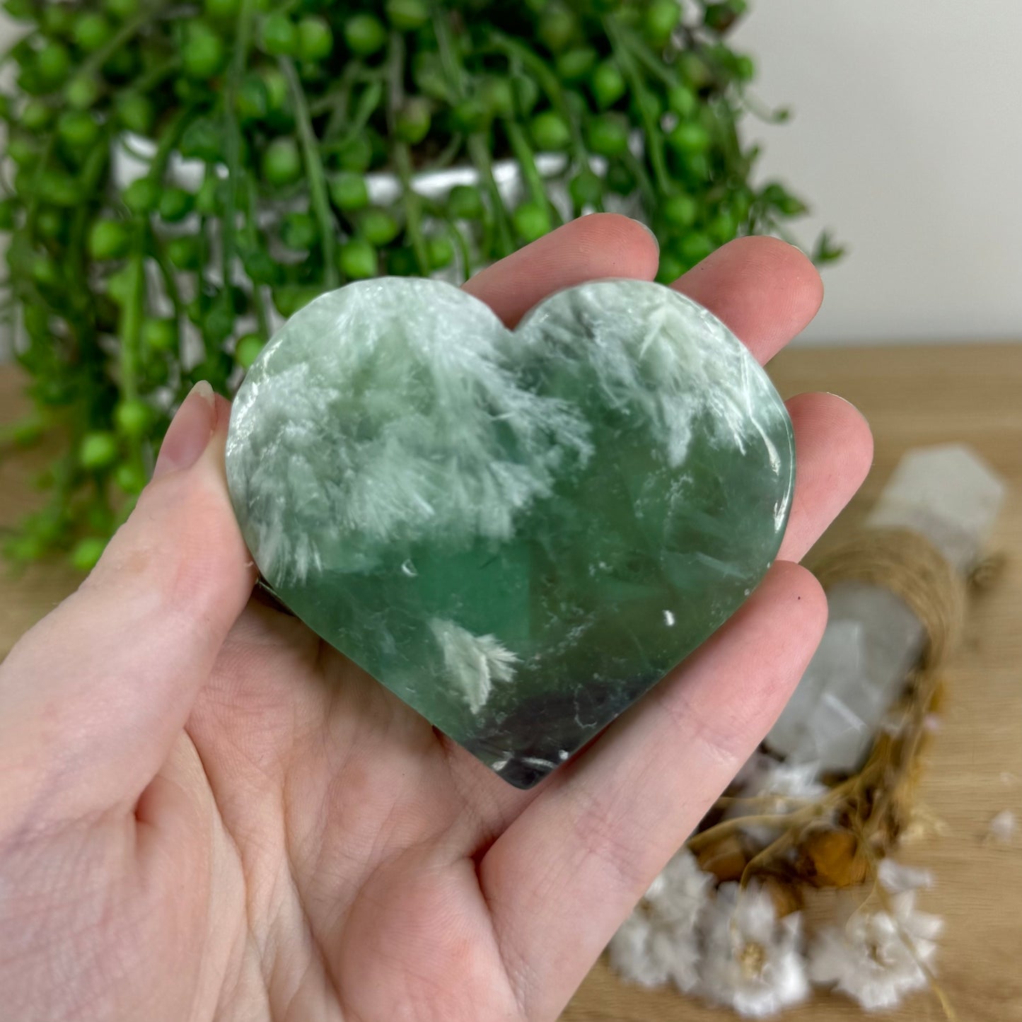 Rainbow Feather Fluorite Heart (O635)