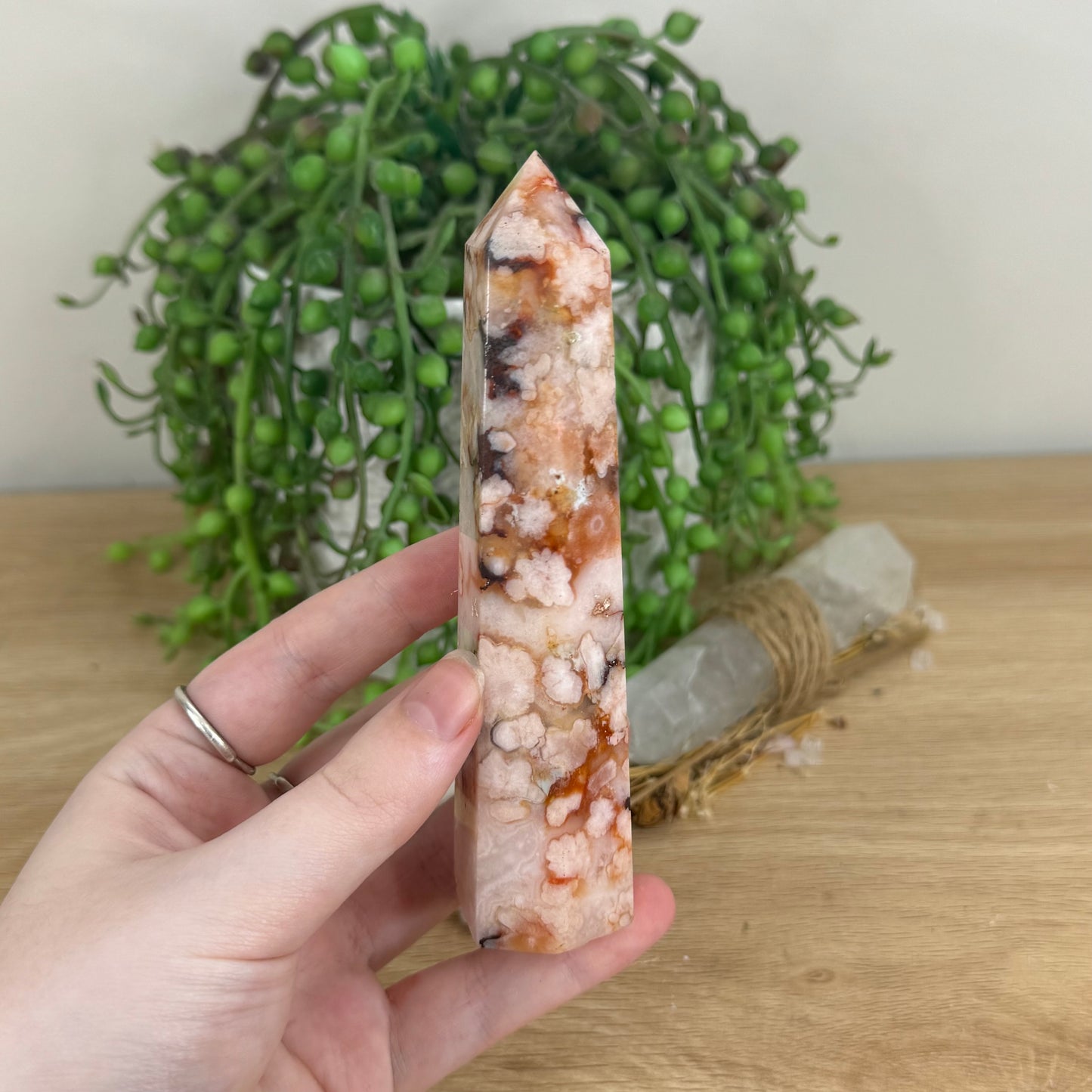 Pink Flower Agate Tower (O816)