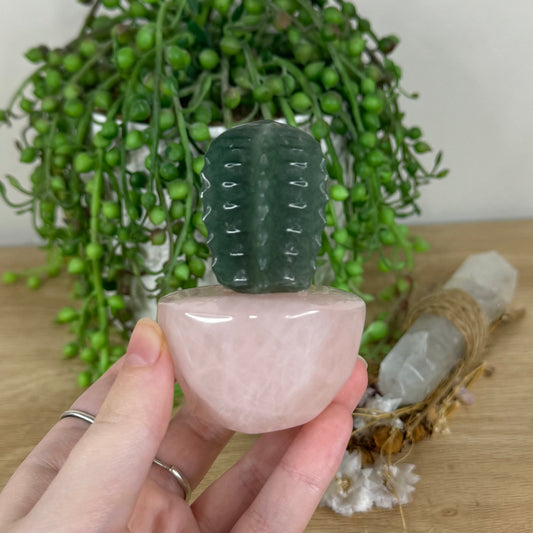 Rose Quartz / Green Aventurine Cactus (O956) (O955)