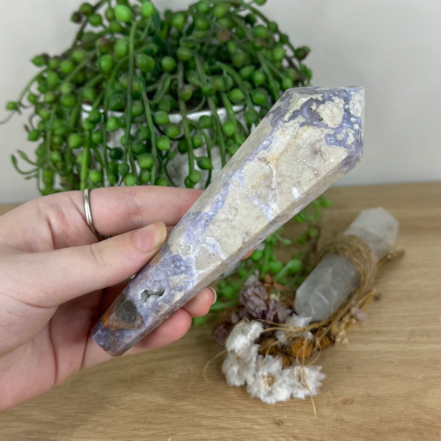 Blue Flower Agate Wand (O946)