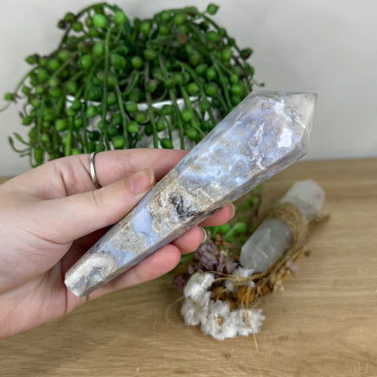 Blue Flower Agate Wand (O943)