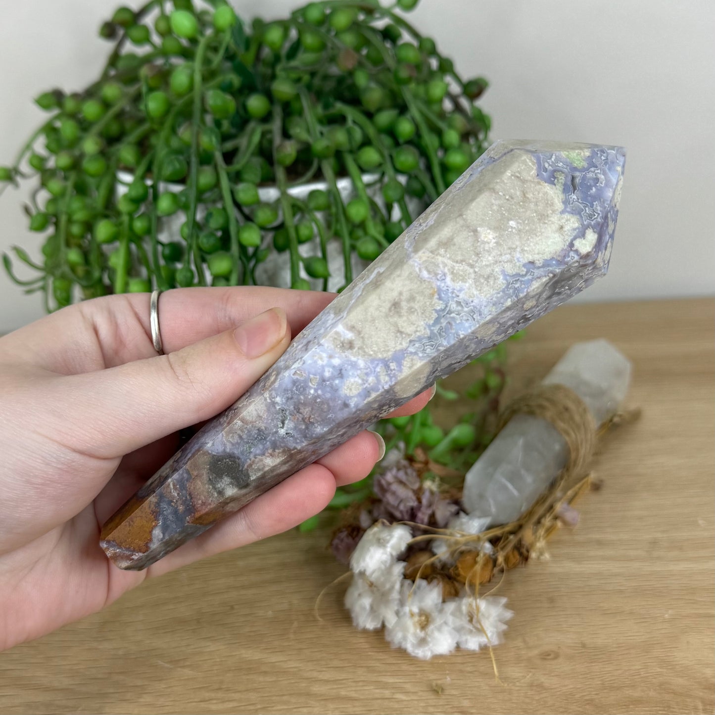 Blue Flower Agate Wand (O945)