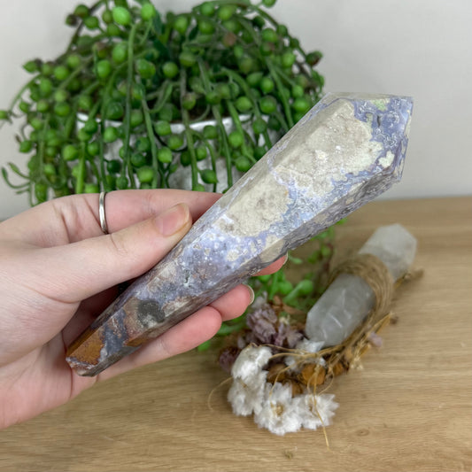 Blue Flower Agate Wand (O945)