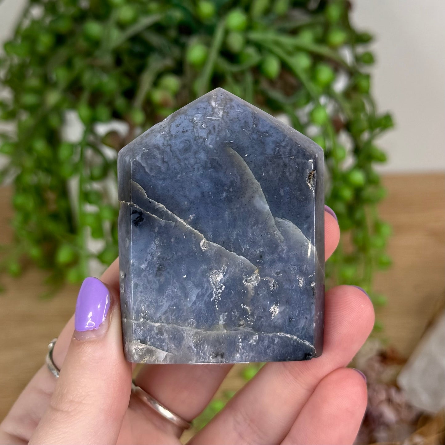 Blue Plume Agate Domino Point (T519)