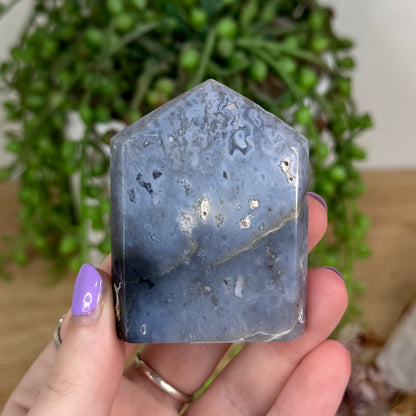 Blue Plume Agate Domino Point (T519)