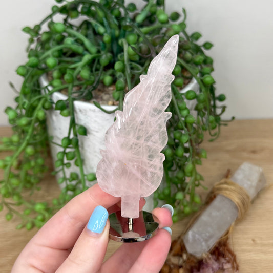 Rose Quartz Feather On Stand (Z190)